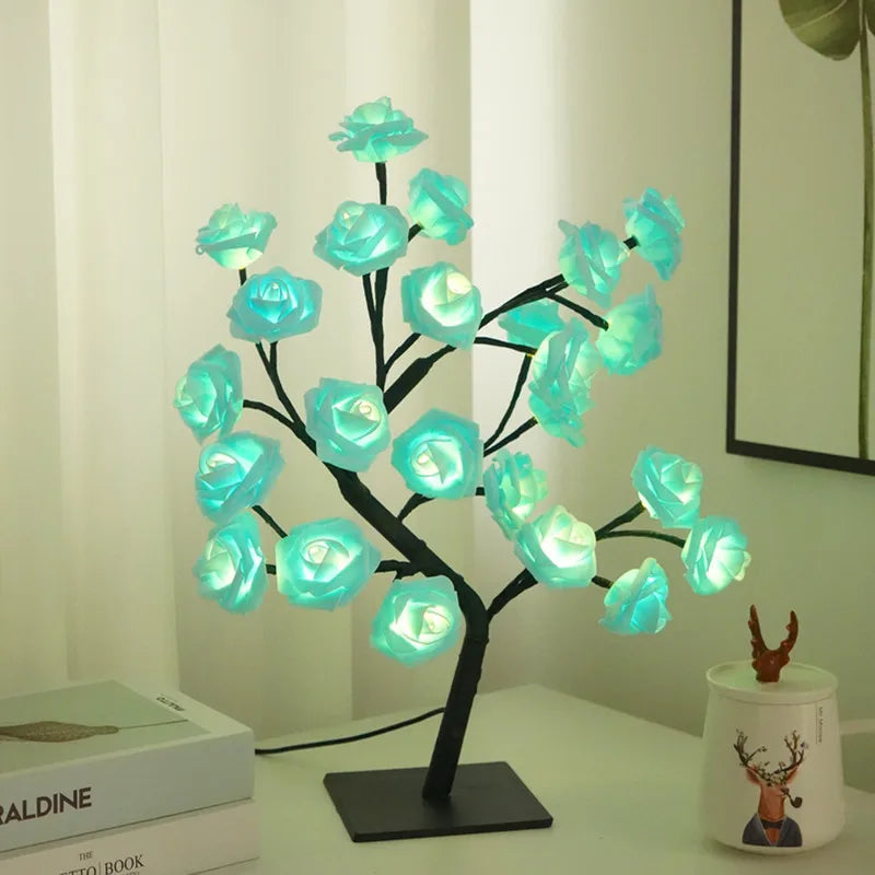 Guirlande lumineuse à 24 LED en forme de feuille d'érable, lampe de table en forme d'arbre à fleurs, veilleuse rose, cadeau pour mariage, fête, automne, Halloween, décoration