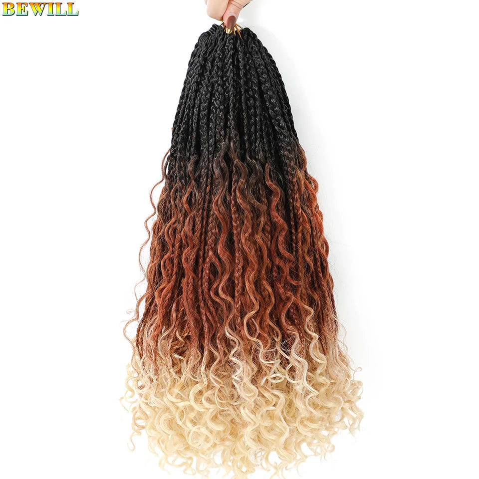 18" Long Boho Braids Extensions Goddess Box Braids Crochet Hair Black Purple Pink Synthetic Braiding Hair Bohemian Hippie Braids
