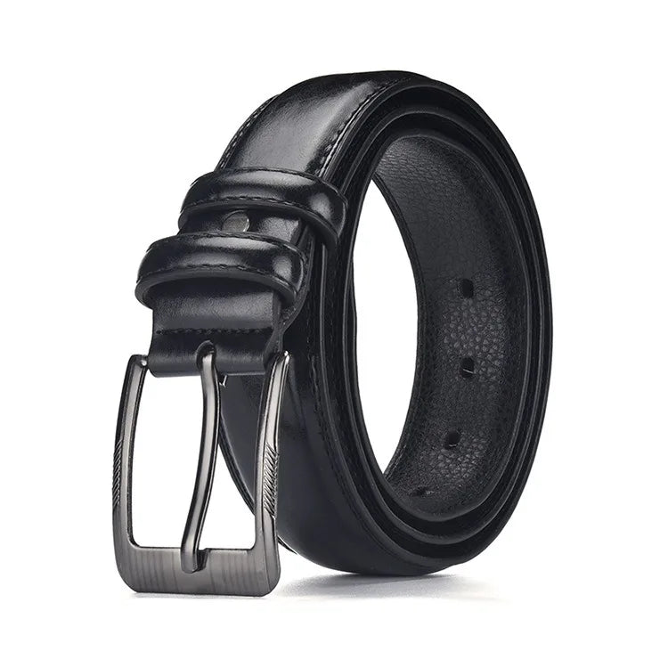 Paquete de 2 cinturones de hebilla de pasador de negocios para hombres | Estilo para el día a día y conjunto de regalo para festivales, cuero auténtico