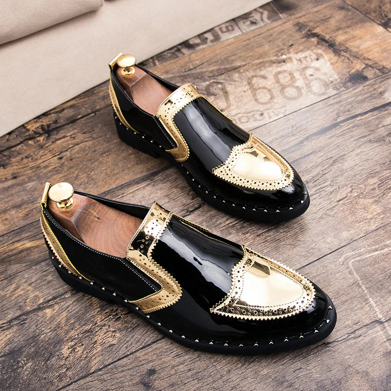 Zapatos Formales de Hombre de Moda, Mocasines Ligeros para Exteriores, Zapatos de Cuero con Suela Gruesa Resistentes al Desgaste, Negro, Dorado y Plateado, Tallas 38-48