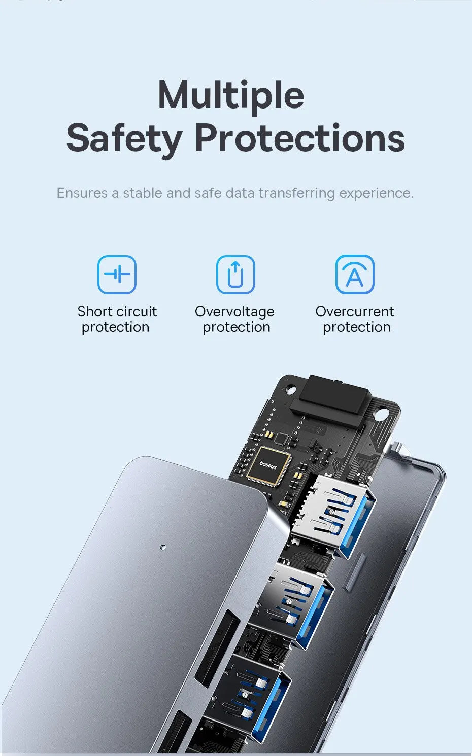 Baseus Hub USB de 4 puertos, Hub de ABS USB 3.0 para portátil, Adaptador Divisor Múltiple para Xiaomi Lenovo Macbook Accesorios de PC Ordenador