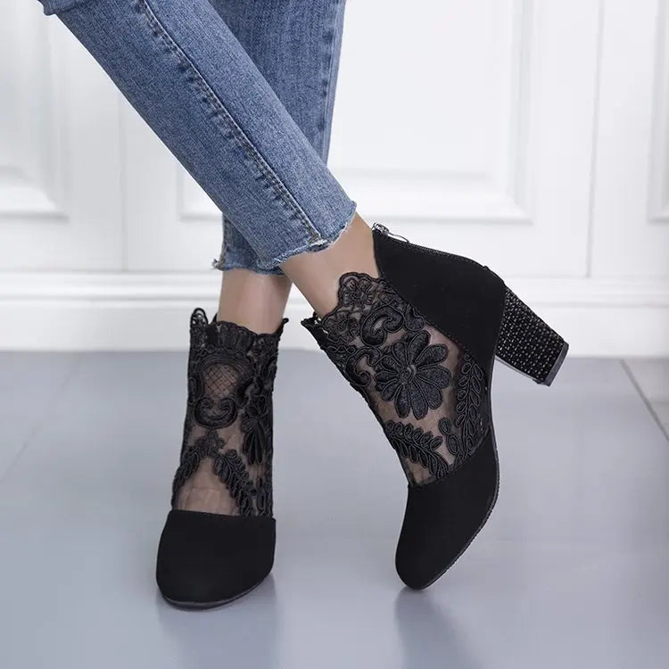Zapatos de tacón de encaje para mujer, sandalias romanas de moda para mujer, zapatos de mujer transpirables, elegantes zapatos de tacón para mujer, nuevas sandalias de tacón de malla
