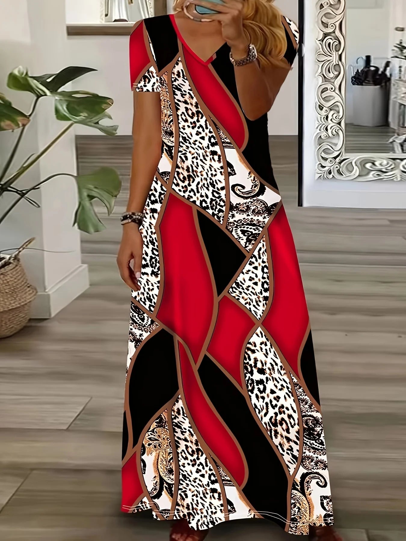 Women’s Leopard Patchwork Maxi Dress – Elegant, Bold & Perfect for Summer Style