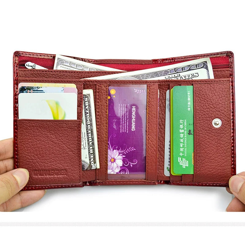Cartera de piel charol de lujo para mujer Estilo euro-americano Monedero de diseñador Piel de vaca Patrón de cocodrilo Compacta Alta calidad