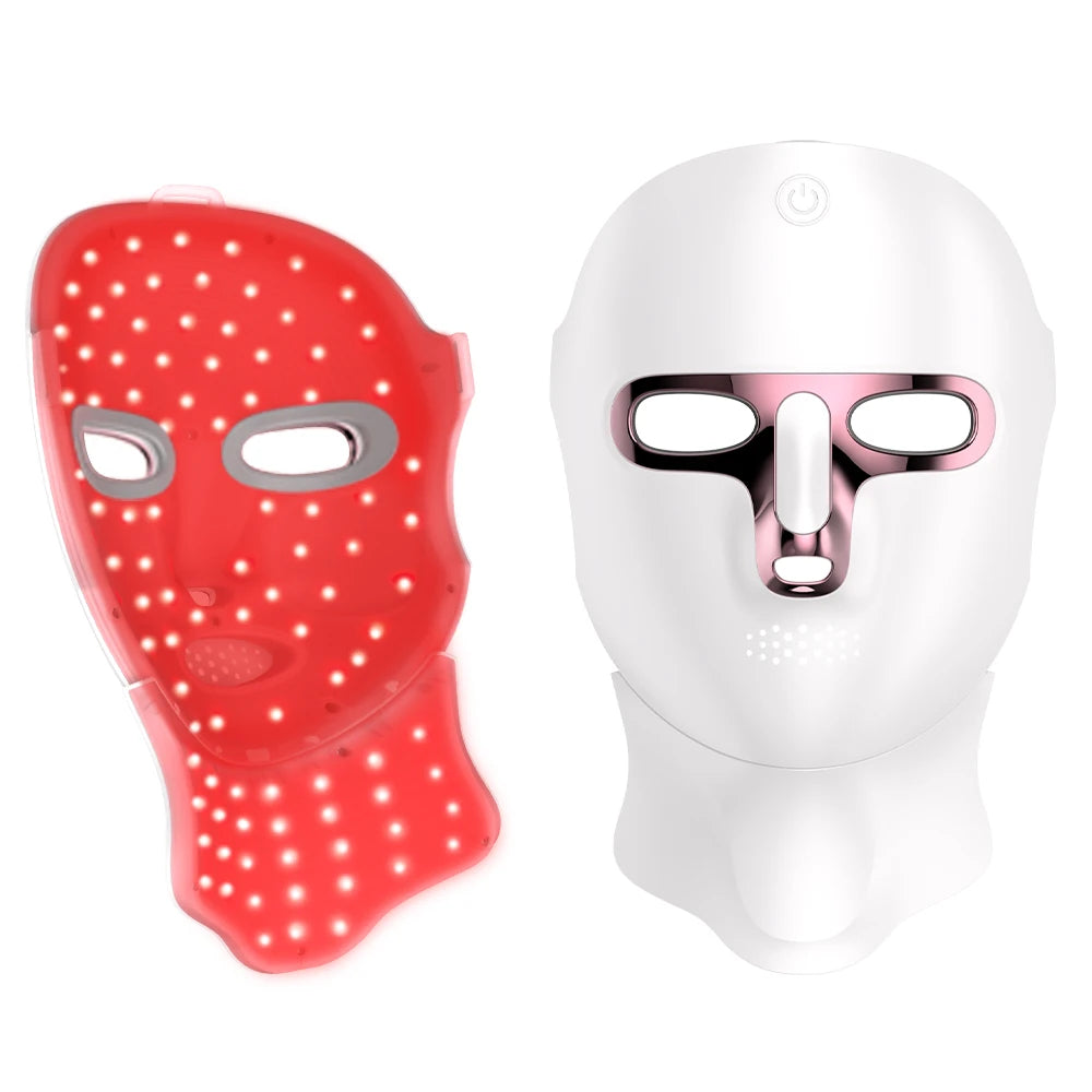 Mascarilla facial LED de 7 colores para rejuvenecimiento facial y de cuello con fotones, blanqueamiento, estiramiento, recargable, para el cuidado de la piel y el cuello, tratamiento de belleza