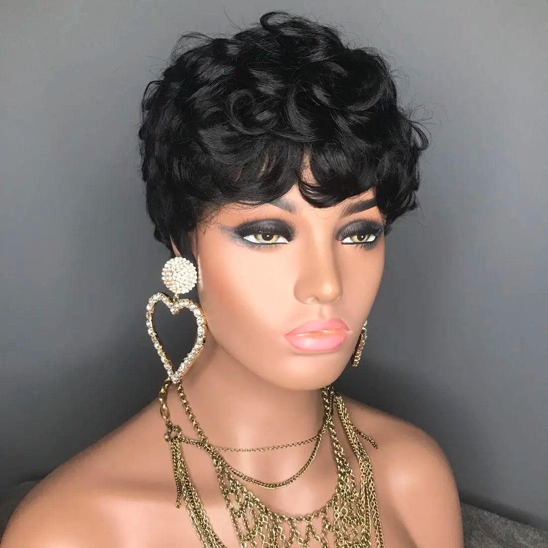 Short Pixie Wigs for Black Women Short Black Curly Pixie Wigs Synthetic Hair Wigs for Black Women Natural Wavy Black Pixie Cut W