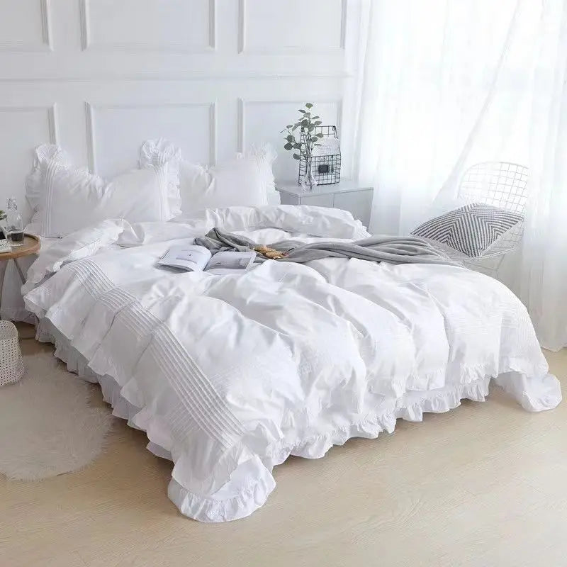 Hvitt, volangdynetrekk, 100 % premium bomull, mykt, pustende, bondegårdsinspirert sengetøy, dynetrekk (uten putetrekk, laken)