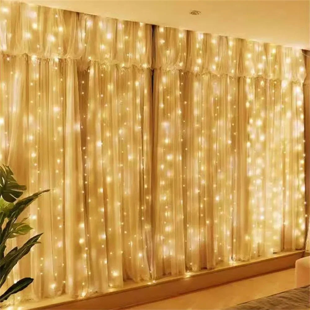 Guirnalda de luces de hadas LED para boda, luces de Navidad, enchufe USB, cortina, cadena de luces, decoración navideña, fiesta de cumpleaños, decoración de pared