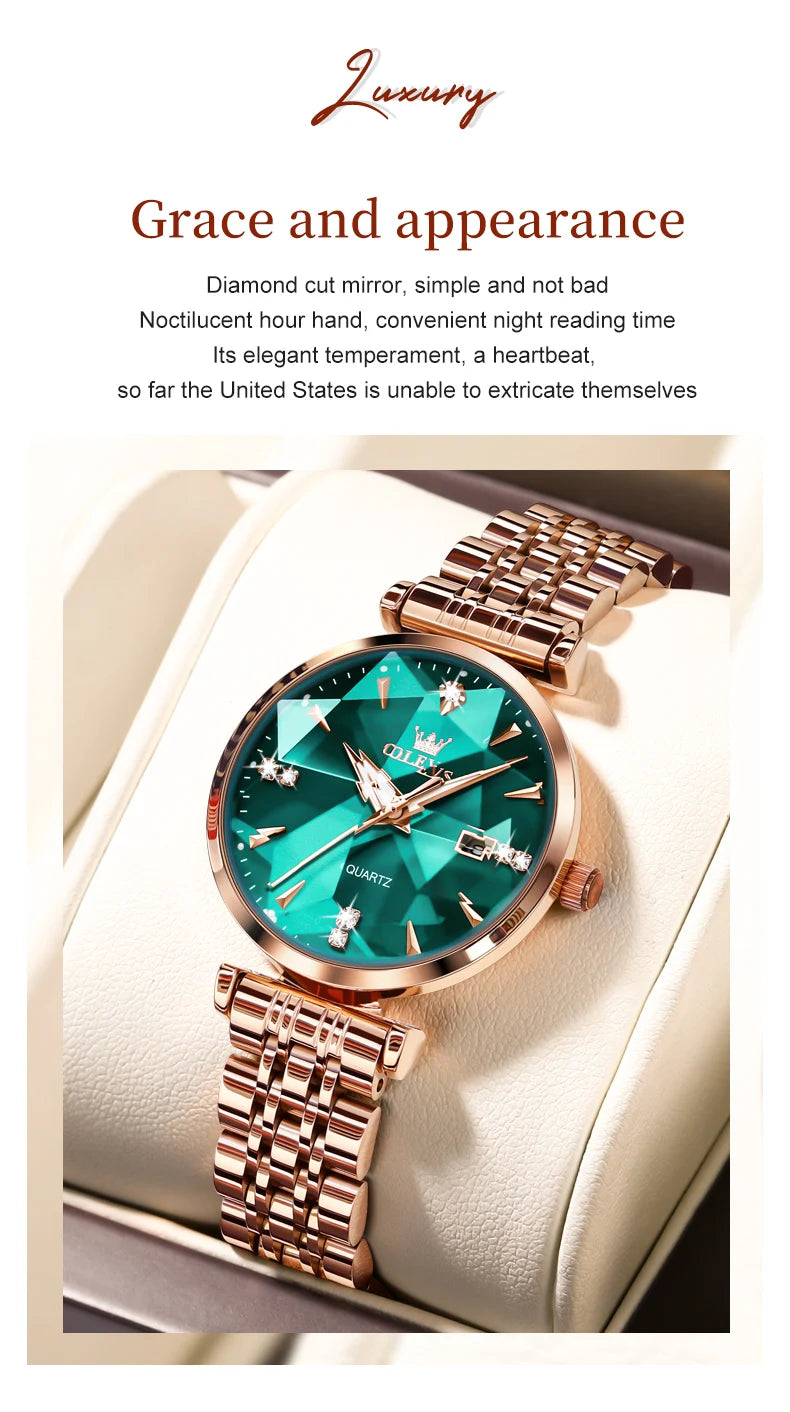 OLEVS 5536 Reloj de mujer de alta calidad con diseño de joyas elegantes, reloj de cuarzo impermeable, reloj de lujo de oro rosa para mujer Reloj Mujer