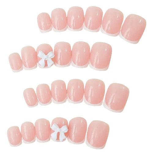 Uñas postizas de punta francesa, larga duración, elegantes, manicura artística para la vida diaria y uso cotidiano