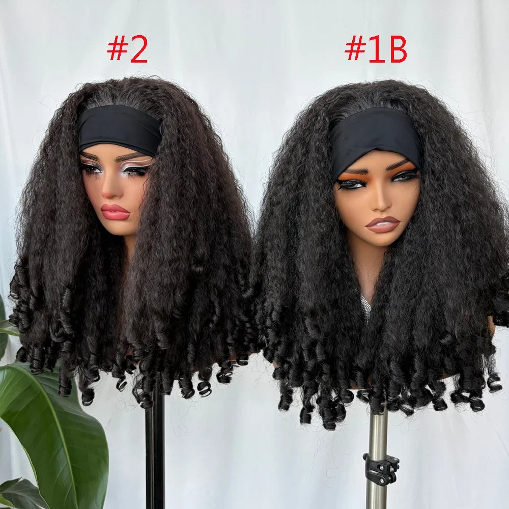 X-TRESS 20inch Synthetic Afro Curly Headband Wig for Women Kinky Straight Hair with Bouncy Curls Fully Soft Hair Easy to Wear