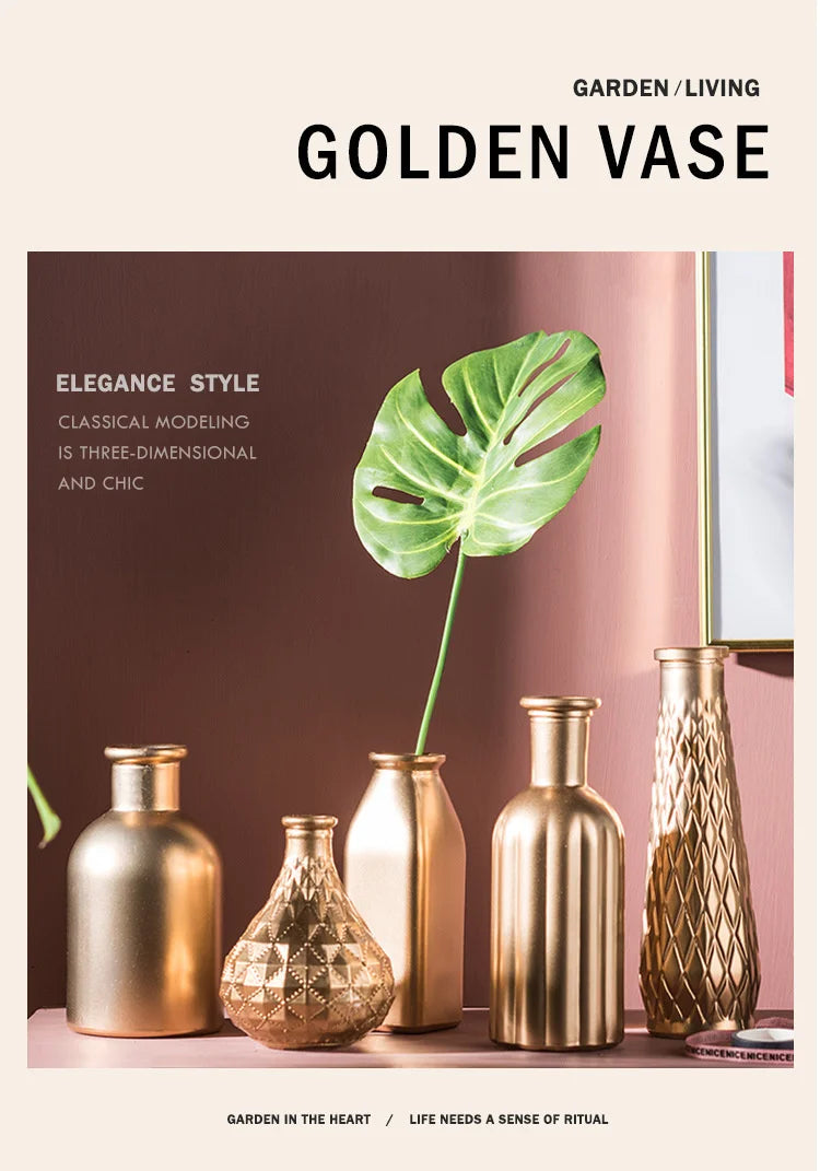 Modern Living Room Glass Vase Desktop Flower Vases For Homes Arrangement Container Decorations Bedroom Gold Decor