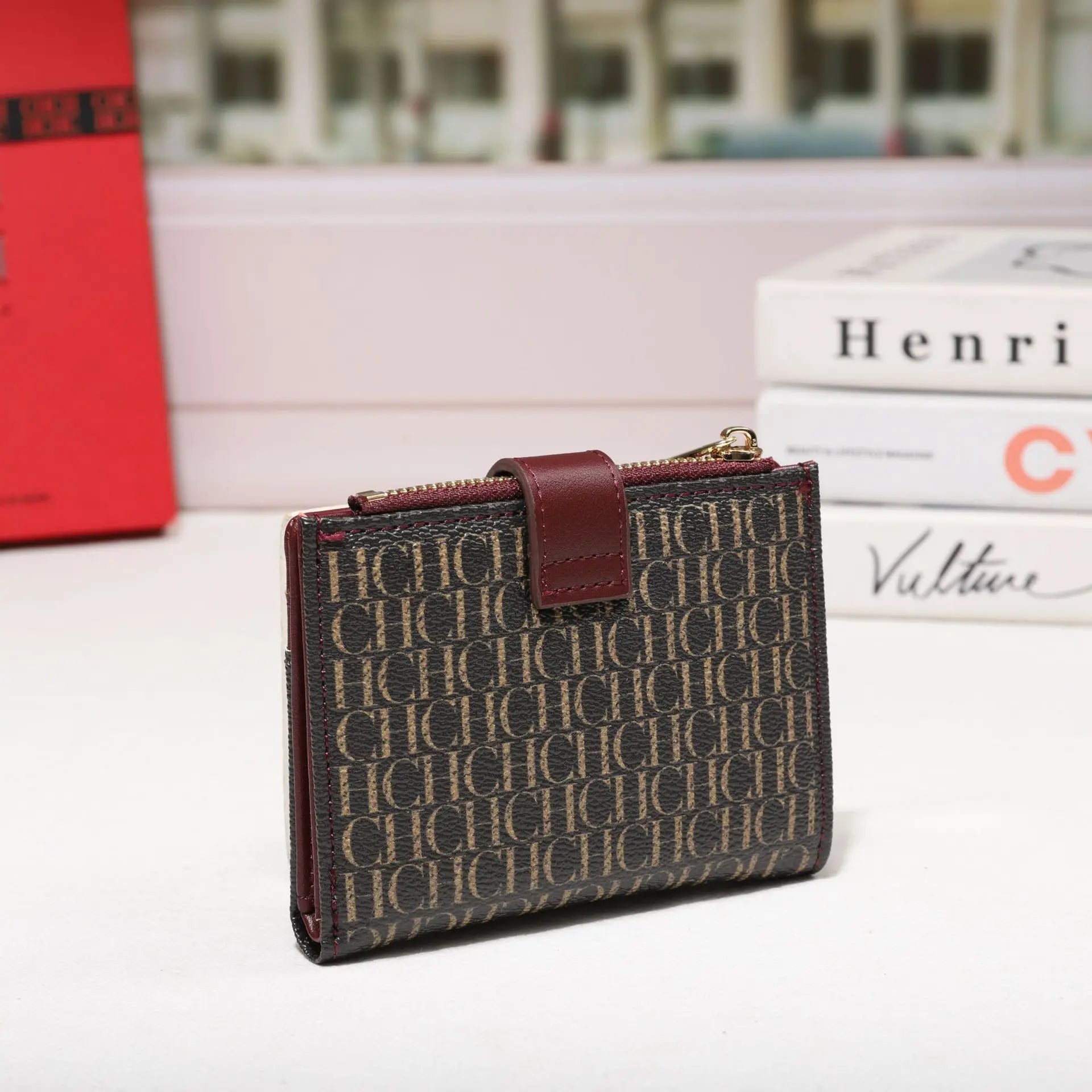Cartera CH Luxury Classic plegable pequeña y ligera para mujer, cartera retro con estampado, mini tarjetero, monedero multifunción para tarjetas de identificación