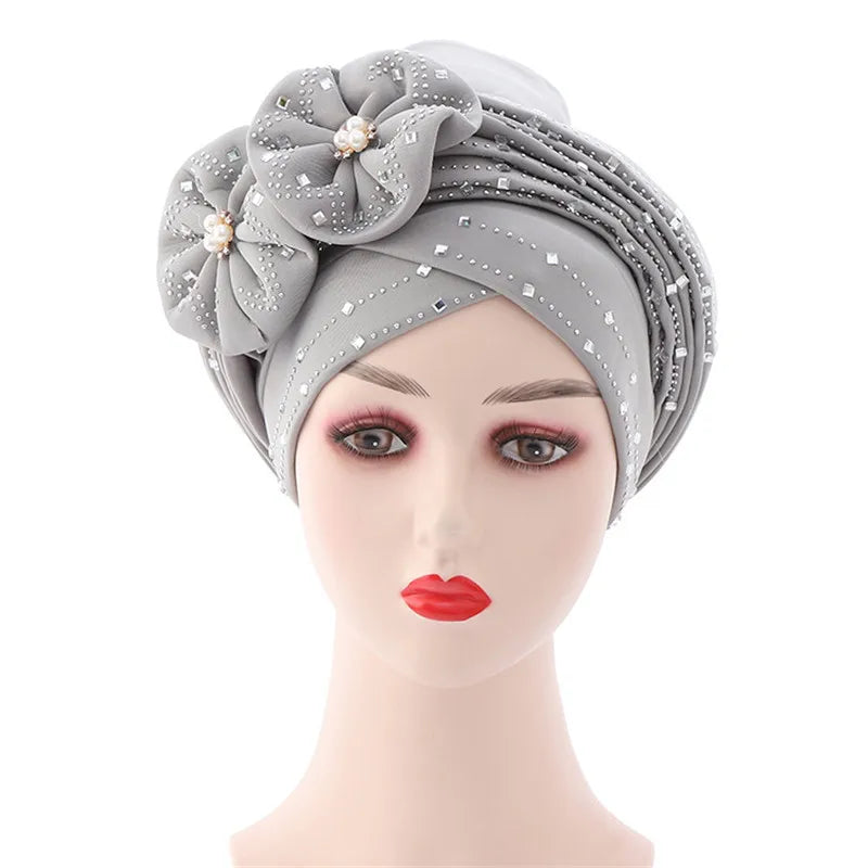 Luxury Diamonds African Autogele Already Made Headtie Female Head Wraps Lady Turnban Cap Wedding Party Headpiece