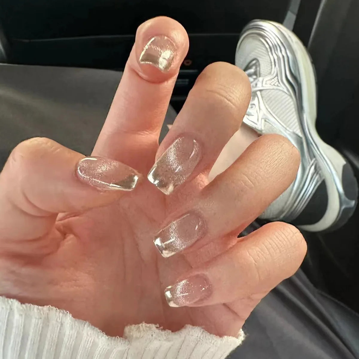 24 Uds uñas postizas de degradado blanco, cortas, cuadradas, bailarina, sencillas, de presión, usables, de color nude, puntas de manicura de cubierta completa