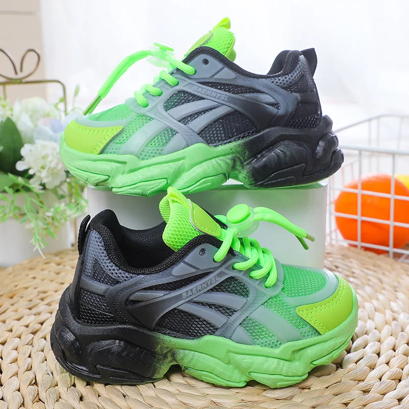Girls Cute Gradient Mesh Sneakers Low Top Breathable glowing Platform Sports kids Shoes