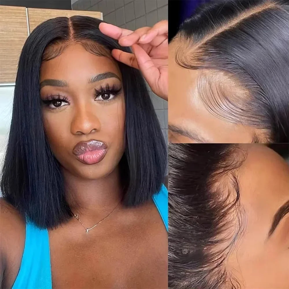 Short Bob Wigs Bone Straight 13x4 Hd Lace Front Wig Pre Cut Glueless Wig Human Hair Ready to Wear And Go 220% Density