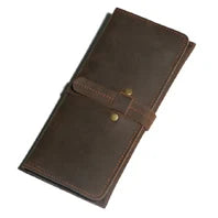 Cartera de lujo hecha a mano de cuero genuino Crazy Horse para hombre, cartera pequeña de cuero para hombre, monedero corto con clip para billetes, bolsa para dinero, café negro