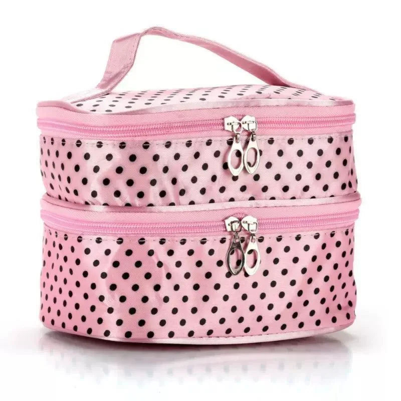 Double-Layer Polka Dot Makeup Bag