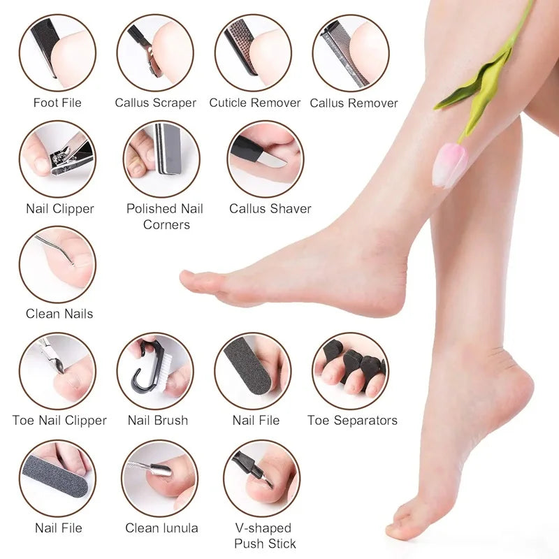 27 stk fotpleieverktøy pedikyr manikyr sett rustfritt stål peeling eksfolierende hard hud fjerner død hud fot skrubbebørste
