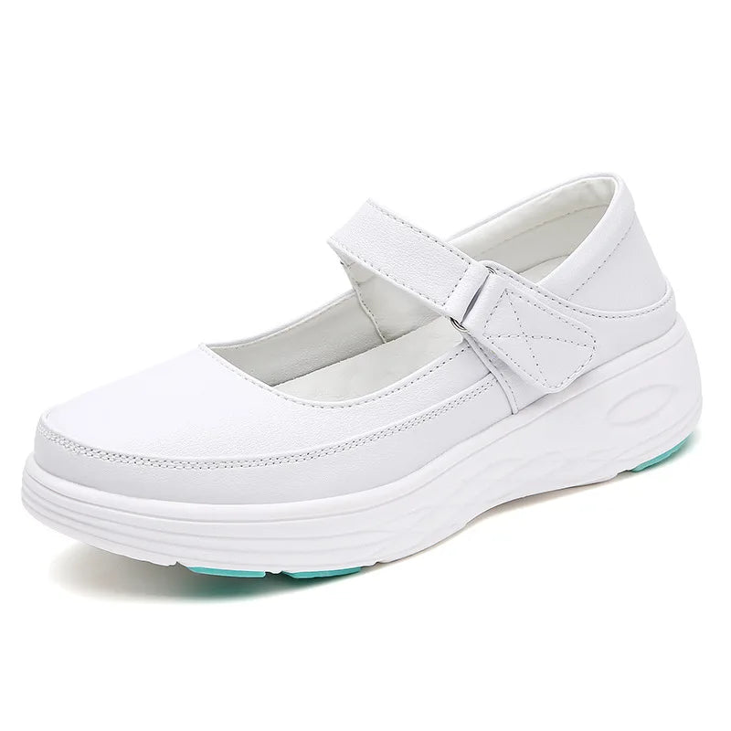 Genuine Leather White Nurse Shoes For Women's Spring Soft soles Breathable Casual Shoes Comfortable air Cushioned Women's Shoes