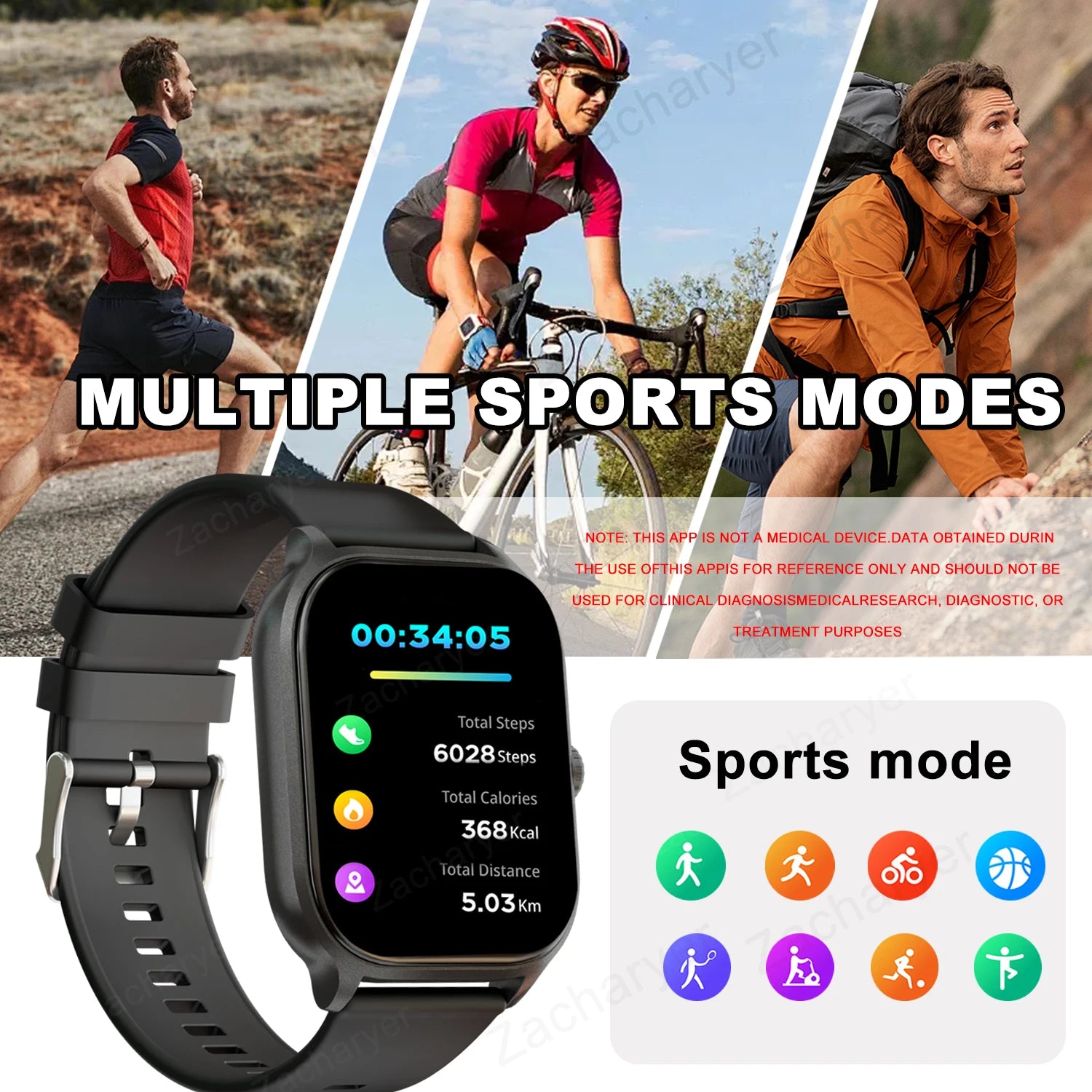 Smartklokke, trådløs anrop/oppringing, multisportmodus, anropspåminnelse og avvisning, SMS-påminnelse, for iPhone/Andriod