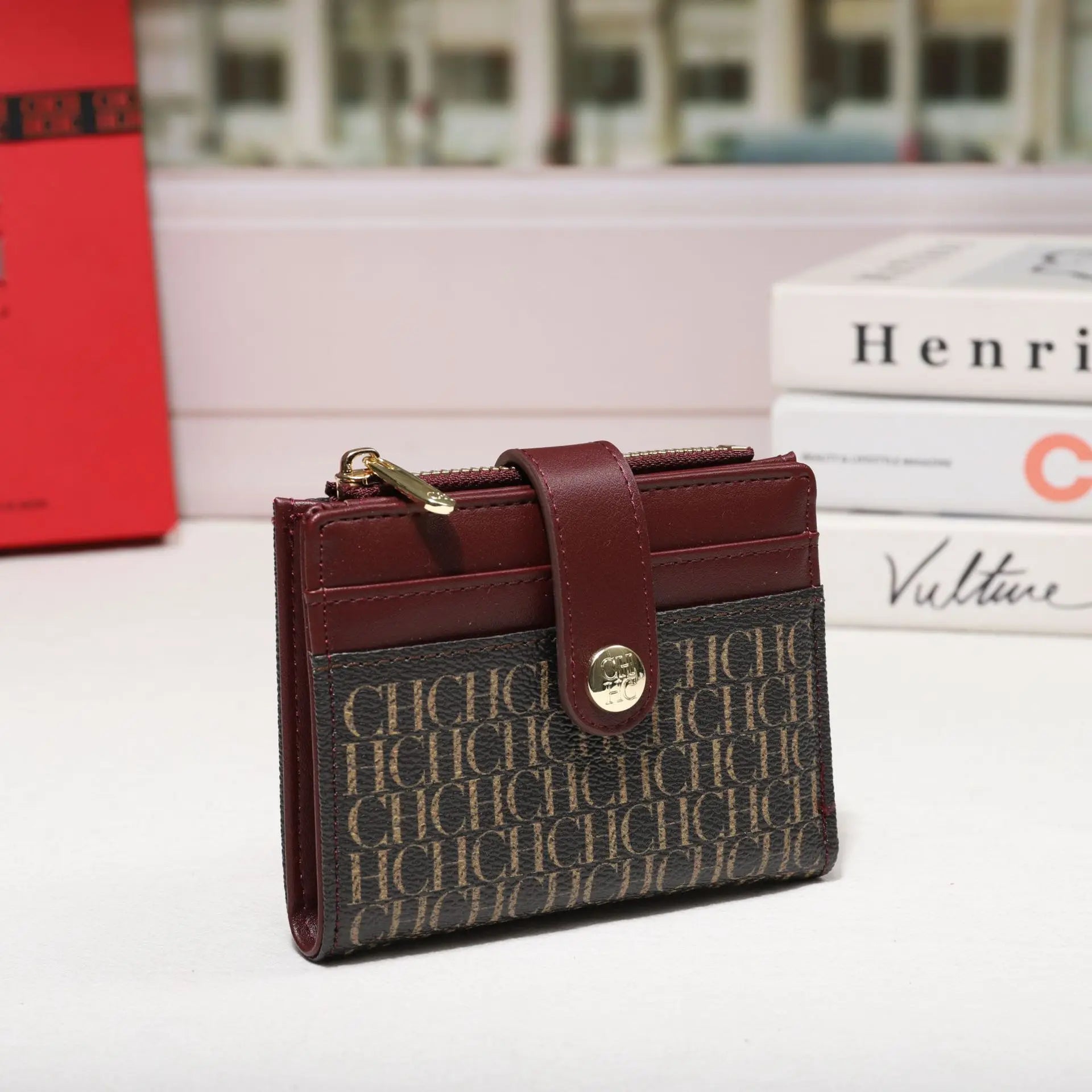 Cartera CH Luxury Classic plegable pequeña y ligera para mujer, cartera retro con estampado, mini tarjetero, monedero multifunción para tarjetas de identificación