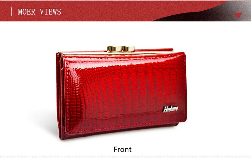 Cartera de piel charol de lujo para mujer Estilo euro-americano Monedero de diseñador Piel de vaca Patrón de cocodrilo Compacta Alta calidad