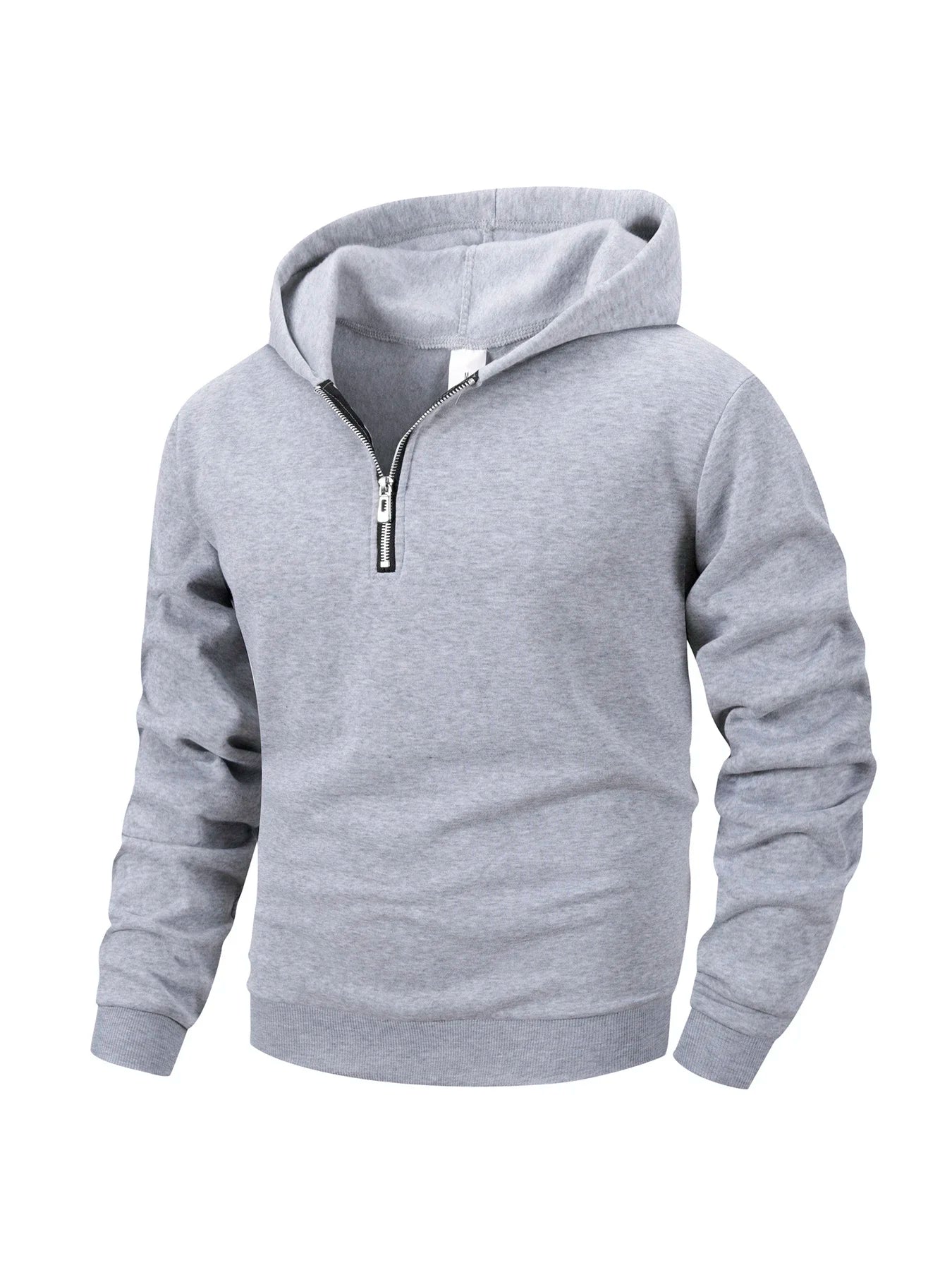 Sudadera casual para hombre con capucha, manga larga, cuello alto, media cremallera, jersey liso, sudadera de otoño para exteriores y ropa de calle para hombre