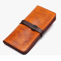 Cartera de lujo hecha a mano de cuero genuino Crazy Horse para hombre, cartera pequeña de cuero para hombre, monedero corto con clip para billetes, bolsa para dinero, café negro