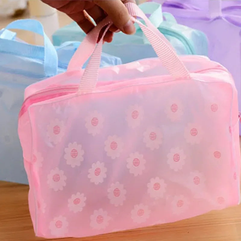 Trousse de maquillage 5 couleurs, trousse de toilette, sac de rangement pour le bain, sac de voyage étanche en PVC transparent à motifs floraux pour femmes