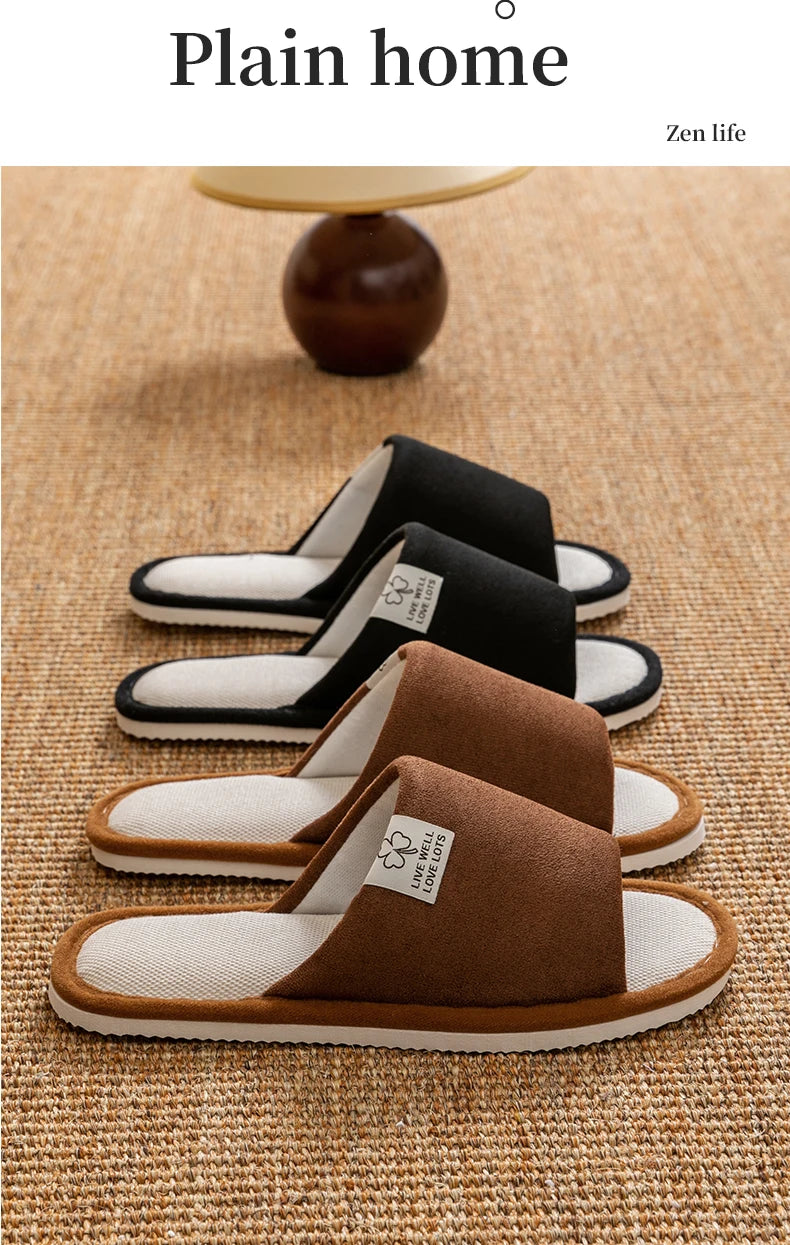 Pantuflas de hombre, antideslizantes de suela blanda para interior, para primavera y verano, de lino para todo el año, cómodas para el hogar