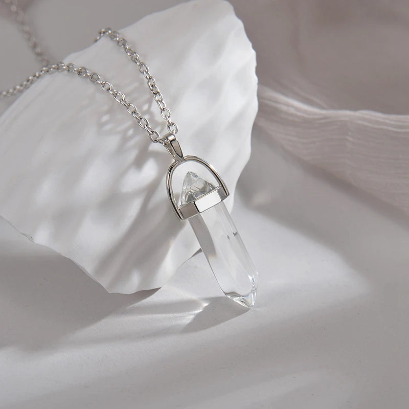 Juego de 2 unidades de collares magnéticos con colgante de corazón y columna hexagonal luminosa, de piedra natural, con colgante geométrico, para parejas, regalos de joyería