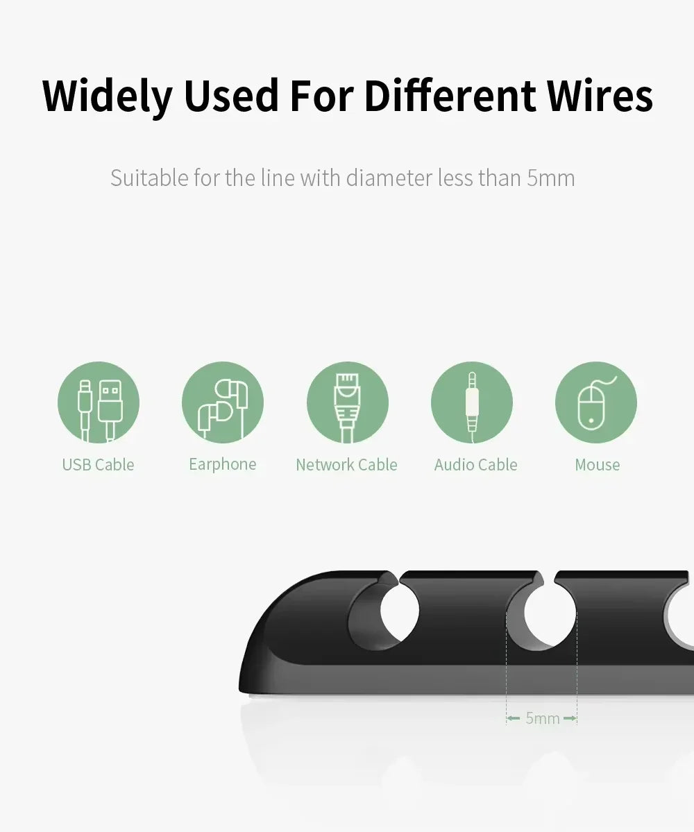 Clips adhesivos para cables, organizador de cables para escritorio, cable de carga USB, cable de alimentación para mesita de noche, cable de ratón