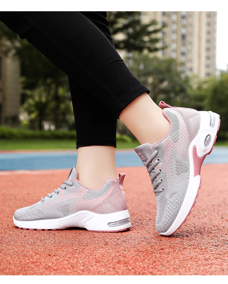 Zapatillas de running para mujer, nuevas, de primavera, de talla grande, informales, transpirables, con cordones, con cámara de aire, deportivas
