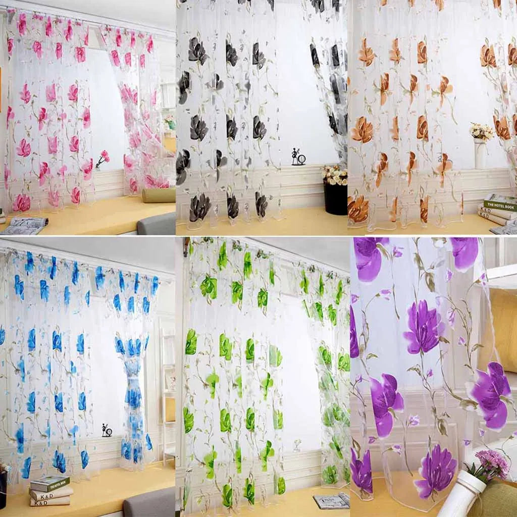 Floral Tulle Curtains For Living Room White Sheer Curtains For Bedroom Door Short Kitchen Window Curtains Drapes decoration