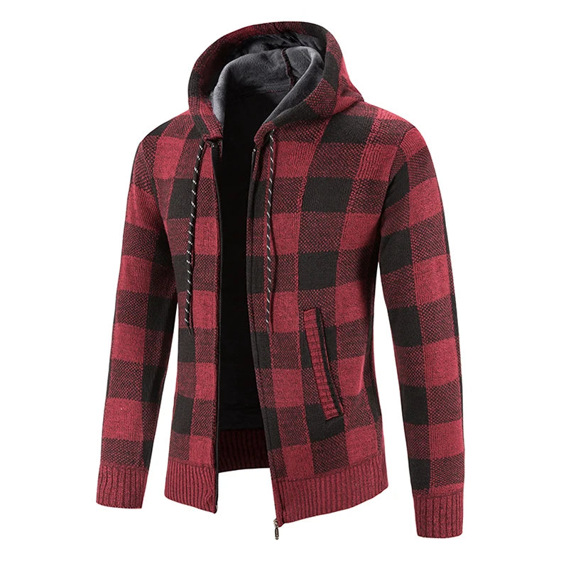 Chaqueta a cuadros nueva para hombre, suéter con capucha, forro polar de otoño e invierno, ropa informal gruesa y cálida, cortavientos para el frío