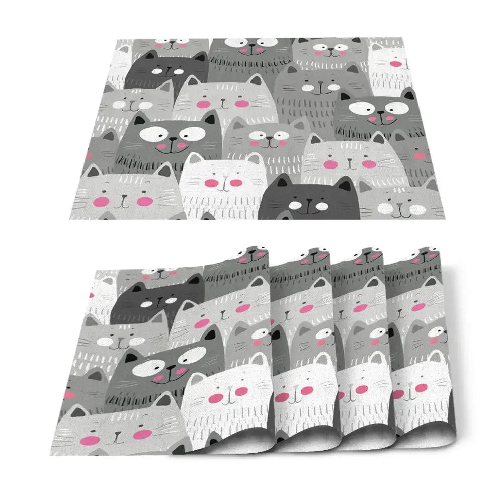 Individuales para mesa de comedor con diseño de gato, animal, lindo, blanco y negro, para mascotas, para cocina, bar, posavasos