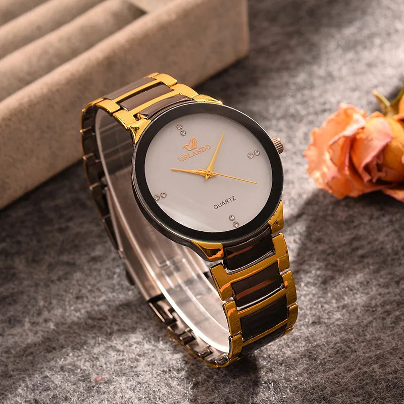 ORLANDO Hombres Lujo Relojes Recién Llegados Genial Negro Oro Cuarzo Acero Reloj de Pulsera Exquisito Masculino Relogio Moda Reloj