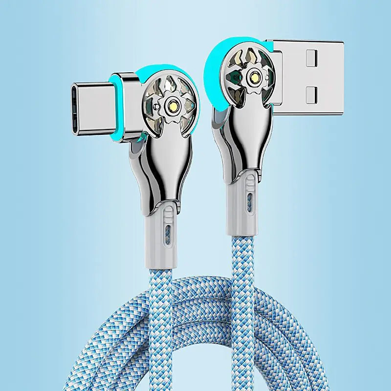 Cable de carga rápida con rotación dual de 180° Tipo C Micro USB Cargador con luz Aleación de zinc Cable de datos trenzado para Android iPhone