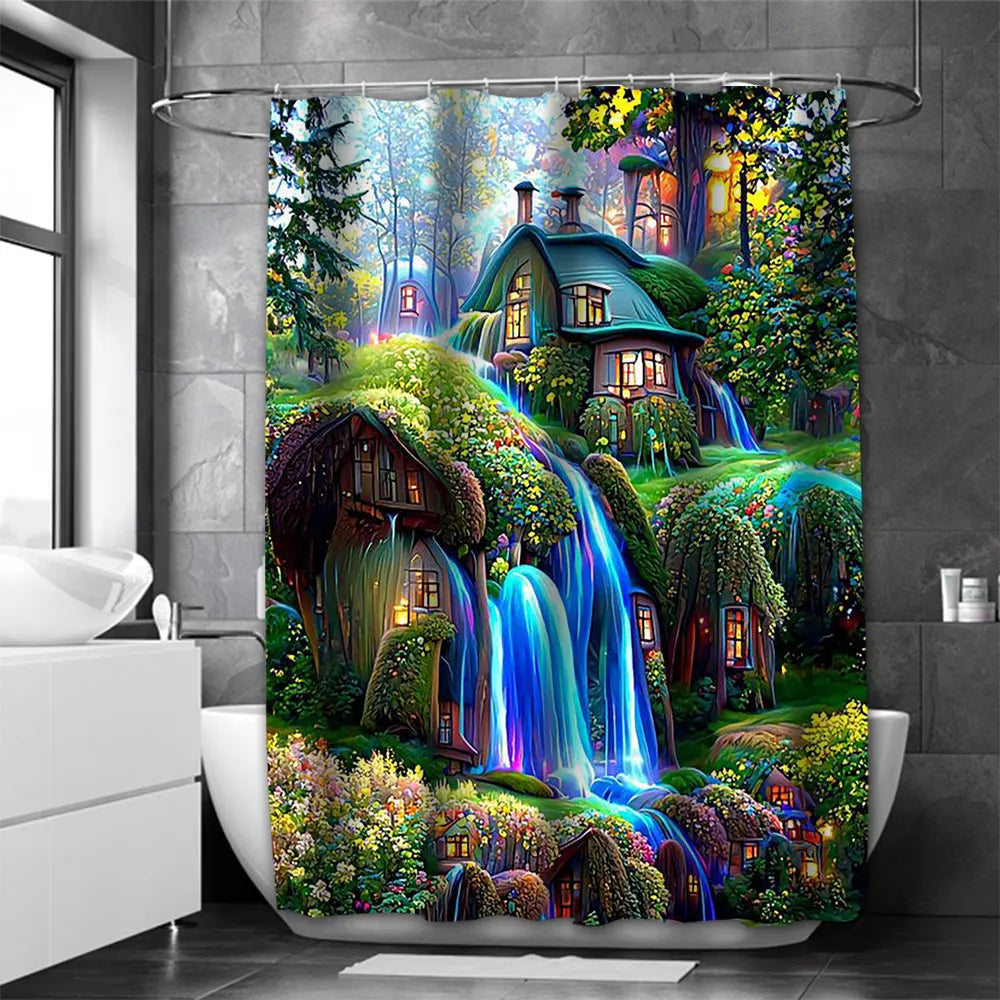 Dream view Cottage Bathing Curtain Bathroom Shower Curtain Waterproof With 12 Hooks Home Deco Free Ship