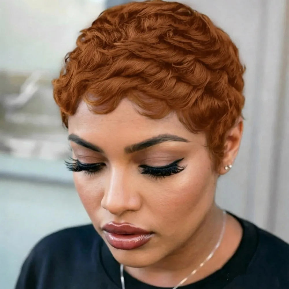 pixie straight layered pixie cut short human hair wig machine made brown black burgundy color for women daily party use wig