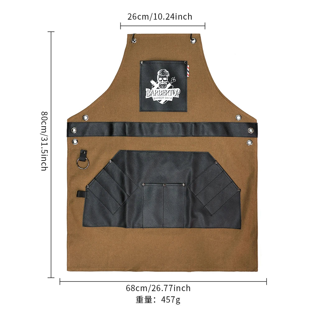 Delantales de barbero, uniforme de cocina para peluquero, delantal impermeable de tela con bolsillo para salón de barbería