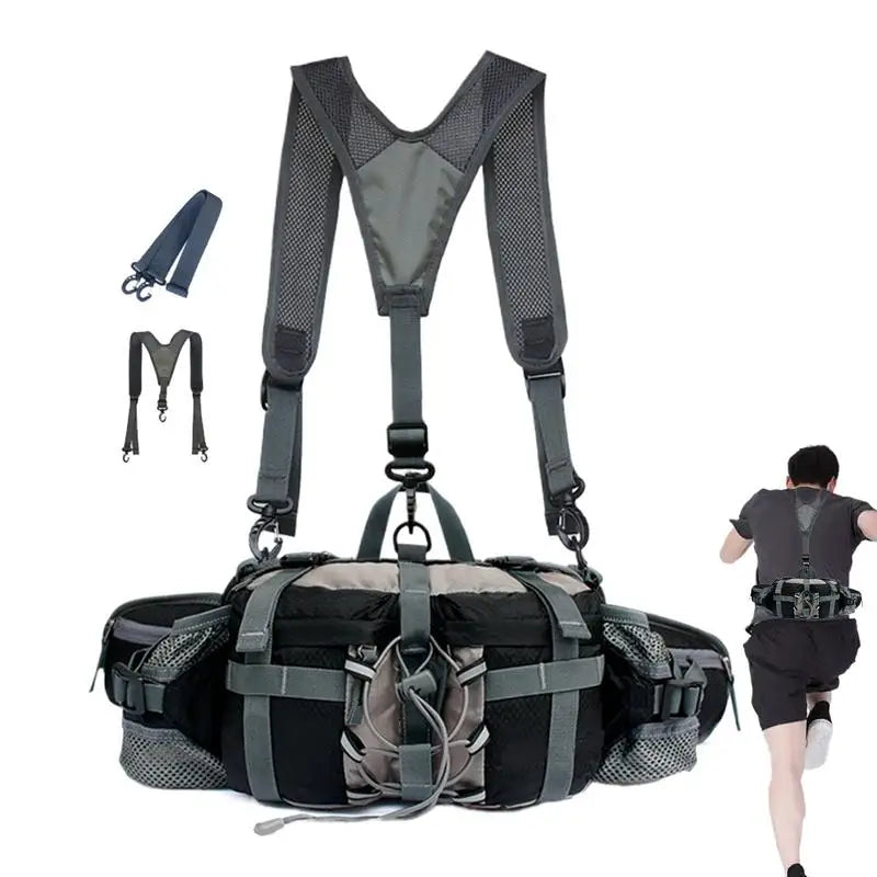 Hiking Waist Bag With 2 Water Bottle Holders Outdoor Waist Pack Waterproof Cycling Backpack Adjustable Strap Sport Storage Bag