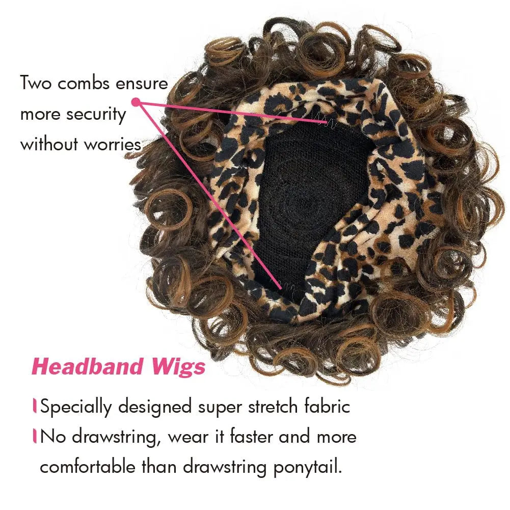 Short Ombre Headband Wig Kinky Curly Headband Wig with Bangs for Women Synthetic Afro Curly Wig with Headband Attached Blonde K