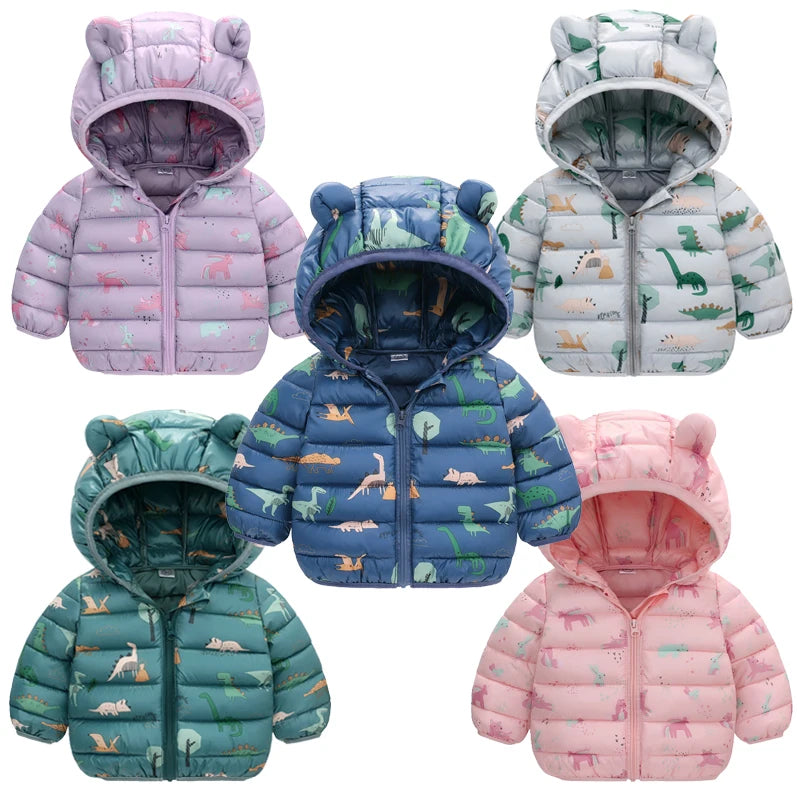 1-5 Years Winter Boys Down Jacket Autumn And Winter Cartoon Ear Fashion Keep Warm Hooded Zipper Girls Coat Children's Clothing