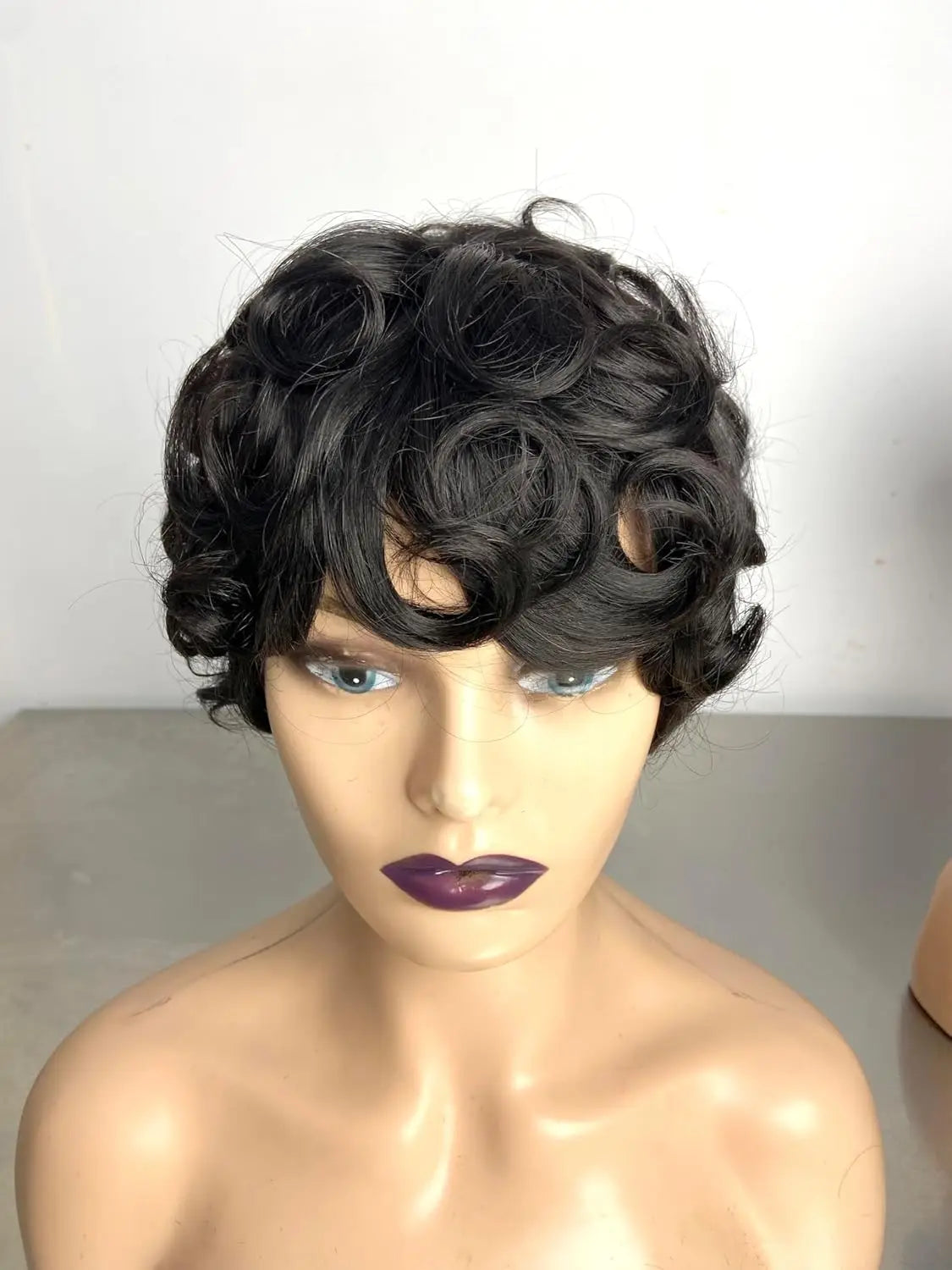 Hair Synthetic Wigs For Black Women Glueless Short Curly wigs With Bangs For Daily Use Natural Black 1B Color