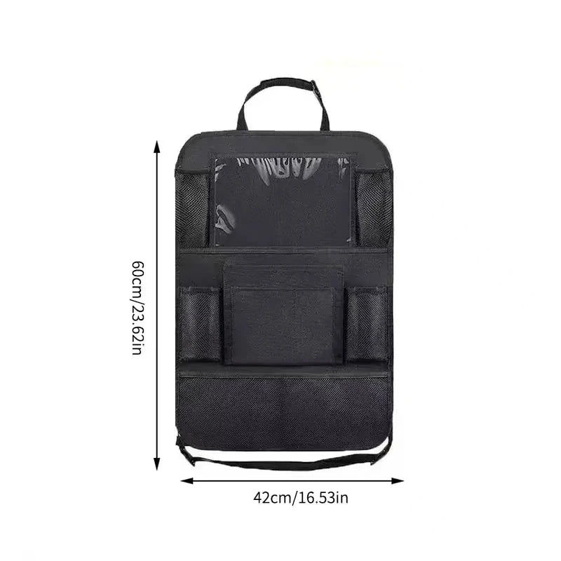Organizador de almacenamiento para asientos de automóvil, multifuncional, tela Oxford, bolsa de almacenamiento multiusos para el respaldo del coche con soporte para tablet con pantalla táctil