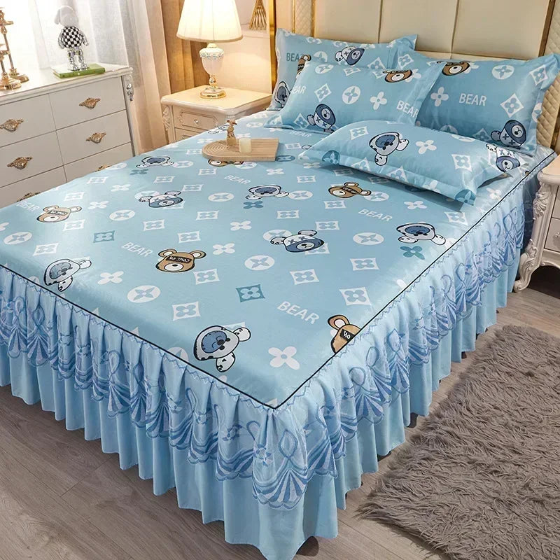 3 deler sommer sengeteppe i skjørtstil, sengeteppe i blonder i europeisk stil, tredelt sett i skjørtstil, sengeteppe i madrass, støvbeskyttelse