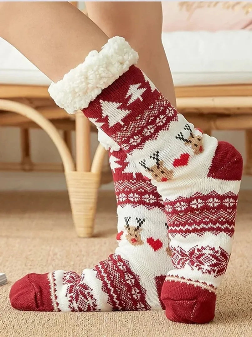 Fuzzy Thermal Sock Women Winter Warm Funny Bear Sheep Cute Kawaii Non Slip Cartoon Sleeping Soft Comfy Female Floor Slipper Sock